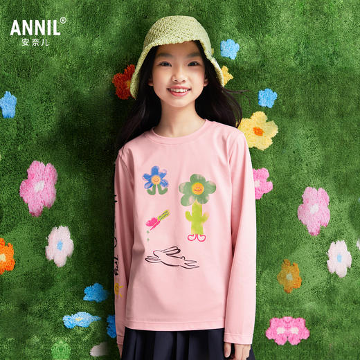 女童圆领SORONA长袖T恤春季新款安奈儿童装EG511011 商品图1