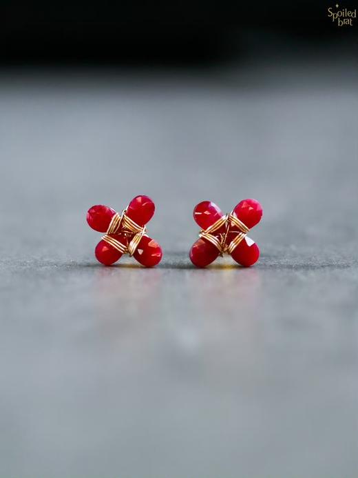 SpoiledBrat Jewelry红宝石四叶草耳钉 商品图0