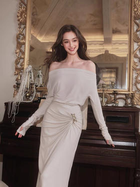 杏色丝绢柔肌多穿式针织上衣