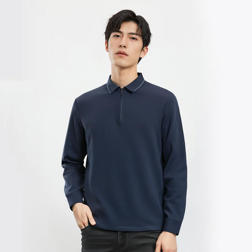 【双面含桑蚕丝】罗蒙男士拉链polo衫男长袖t恤男春秋男士polo衫 商品图2