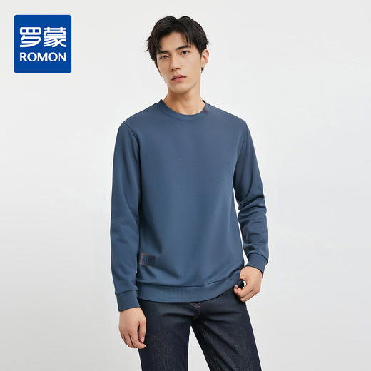 【桑蚕丝混纺 多色】罗蒙春秋男装时尚卫衣男士布标绣花卫衣时尚休闲圆领长袖T恤男 商品图0