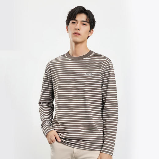 【桑蚕丝混纺】罗蒙春秋绣花胸标海魂衫t恤男长袖t恤男时尚条纹t恤长袖男 商品图2