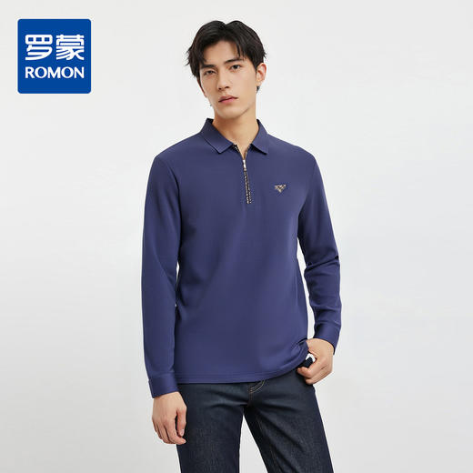 【高周波胸标】罗蒙春秋男士仿丝光polo衫男长袖t恤男商务男士polo衫 商品图0