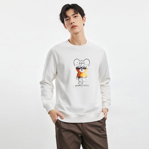 【桑蚕丝混纺】罗蒙春秋男装精美印花卫衣男士休闲百搭卫衣时尚圆领长袖T恤上衣男 商品图1