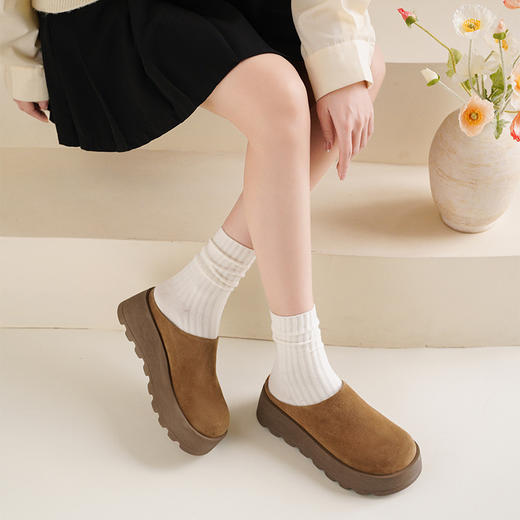 Safiya/索菲娅2025春磨砂包头厚底增高休闲一脚蹬拖鞋 SFD1110275 商品图1