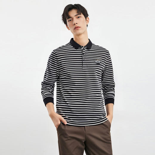 【桑蚕丝混纺】罗蒙春秋男士绣花胸标海魂衫polo衫男长袖男士polo衫长袖 商品图3