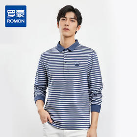 【桑蚕丝混纺】罗蒙春秋男士绣花胸标海魂衫polo衫男长袖男士polo衫长袖