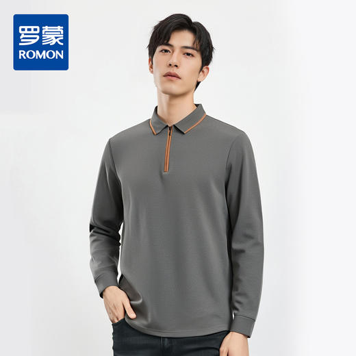 【双面含桑蚕丝】罗蒙男士拉链polo衫男长袖t恤男春秋男士polo衫 商品图0