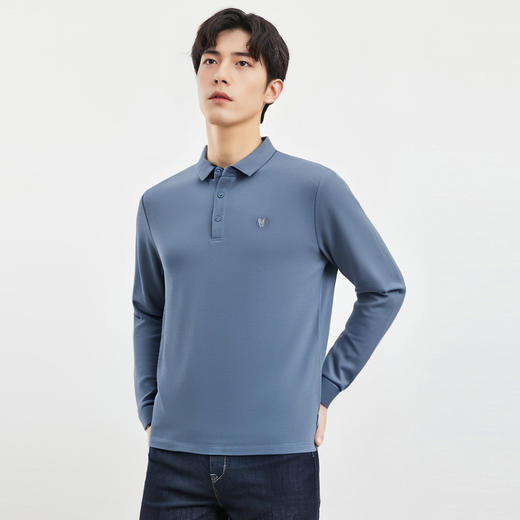 【高周波胸标】罗蒙春秋男士仿丝光polo衫男长袖t恤男商务男士polo衫 商品图1
