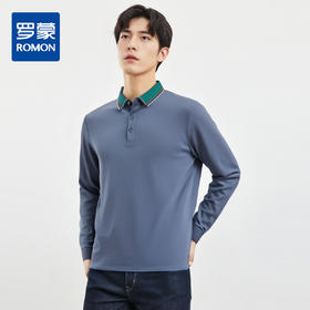 【撞色领】罗蒙春秋男士仿丝光polo衫男长袖t恤男商务男polo衫长袖