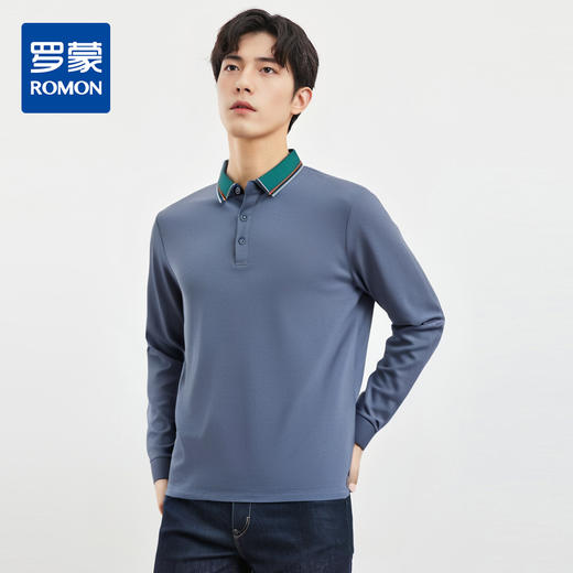 【撞色领】罗蒙春秋男士仿丝光polo衫男长袖t恤男商务男polo衫长袖 商品图0