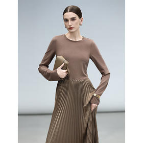 COCOBELLA手工压风琴褶拼接连衣裙赫本风不规则下摆长裙FR3067-4