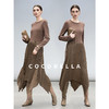 COCOBELLA手工压风琴褶拼接连衣裙赫本风不规则下摆长裙FR3067-4 商品缩略图1