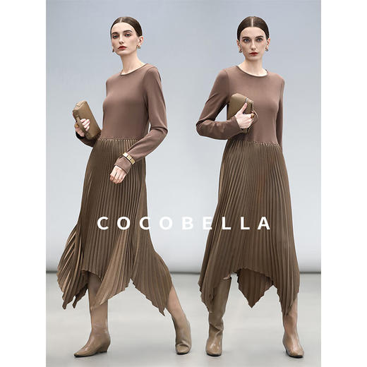 COCOBELLA手工压风琴褶拼接连衣裙赫本风不规则下摆长裙FR3067-4 商品图1