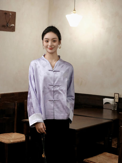 盛唐婧 |金鱼提花一字扣外套-紫色 商品图5