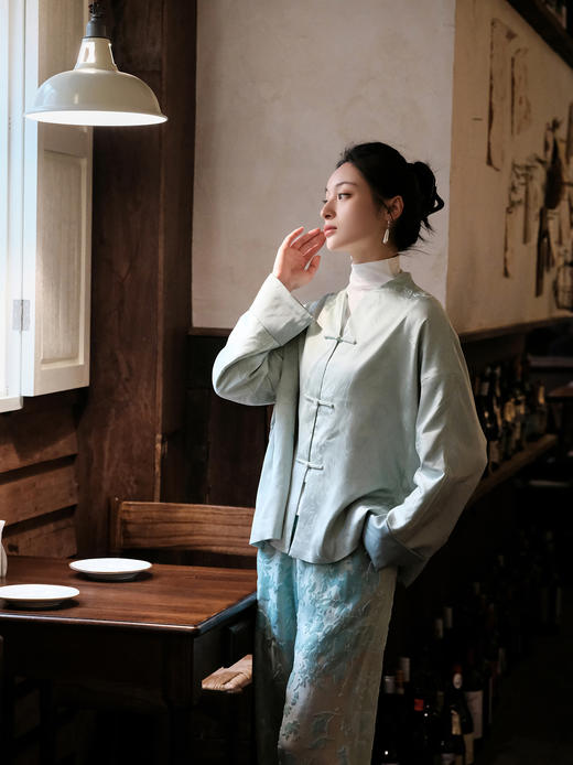 盛唐婧 |金鱼提花一字扣外套-淡绿 商品图10