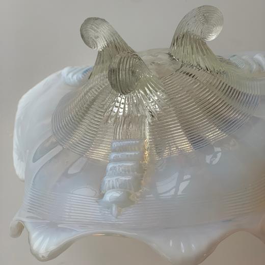 【苏州】美国1910s古董Northwood手工乳白色玻璃三足果盘 商品图1