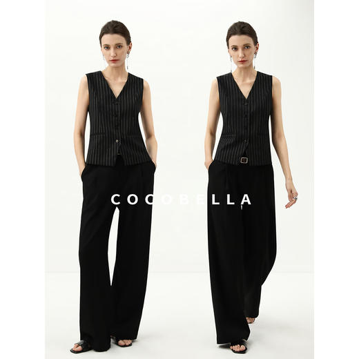 COCOBELLA商务休闲条纹V领马甲25春通勤叠穿西装马夹WS3012 商品图1