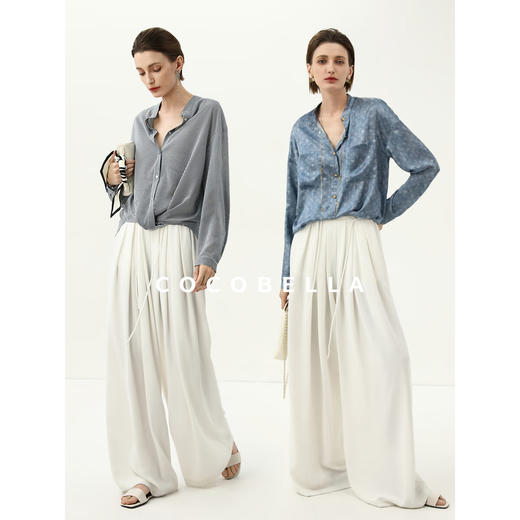 COCOBELLA高腰捏褶气质阔腿裤25春商务垂坠直筒休闲裤PA3027 商品图1