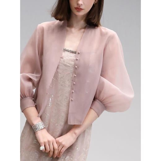 COCOBELLA新中式灯笼袖遮阳短外套气质立领国风小开衫SC3080 商品图0