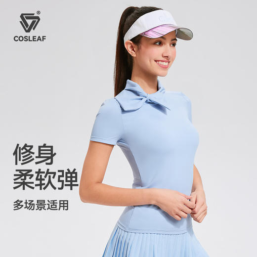 【上新】科里芙时尚设计感蝴蝶结高领修身运动短袖健身跑步T恤女 商品图0