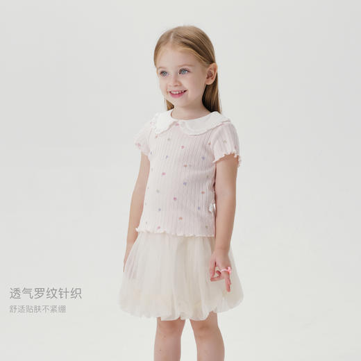 马克珍妮女童满底花卉娃娃领短袖T恤儿童纯棉上衣夏装新款240760 商品图1