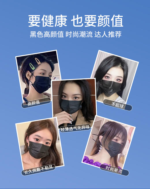 医用外科 50只黑色口罩 精品盒装 加宽耳带独立包装一次性三层医用级口罩 商品图2
