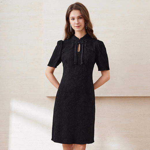 EITIE爱特爱春季新款中式水滴领气质收腰改良旗袍连衣裙7707402 商品图3