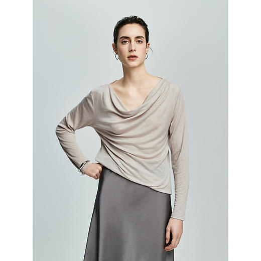 初棉362601007-初棉天丝羊毛荡领正反可穿打底衫奢感微透舒适软糯打底衫 商品图1