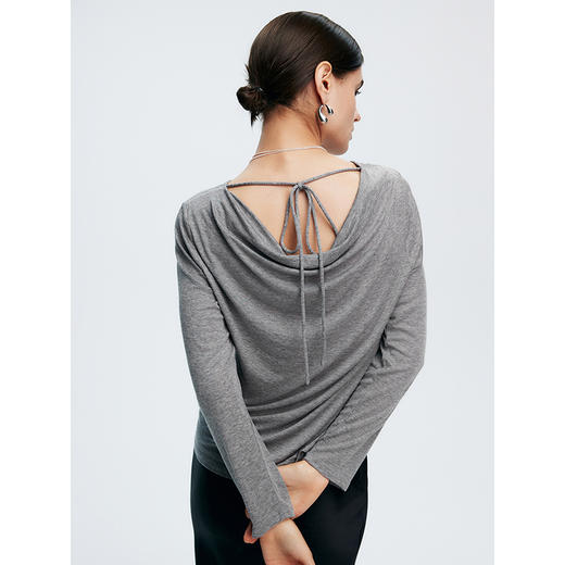 初棉362601007-初棉天丝羊毛荡领正反可穿打底衫奢感微透舒适软糯打底衫 商品图0