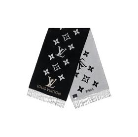 LOUIS VUITTON Reykiavik 双面羊绒流苏围巾 老花 绒线围巾 190*45 男女同款 灰黑