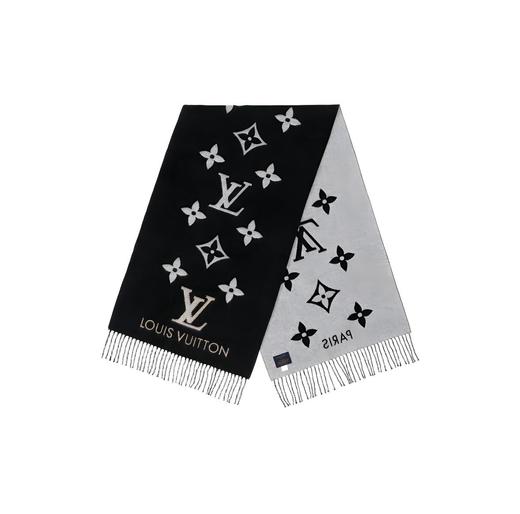 LOUIS VUITTON Reykiavik 双面羊绒流苏围巾 老花 绒线围巾 190*45 男女同款 灰黑 商品图0
