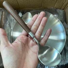 「9.9到手3把！复古仿胡桃木勺子」拉丝西餐具不锈钢圆头汤勺调羹居家日用日式餐勺餐饮用具