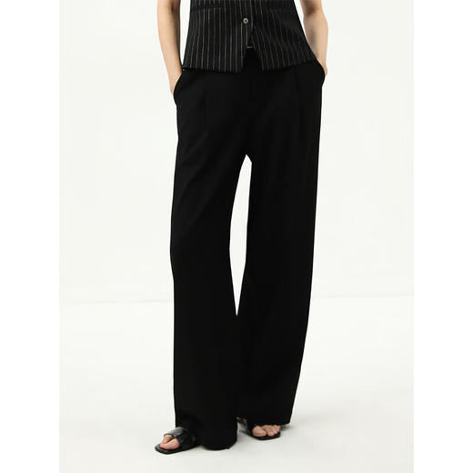 COCOBELLA简约气质25春黑色休闲裤遮胯商务直筒裤西裤PA3059 商品图0