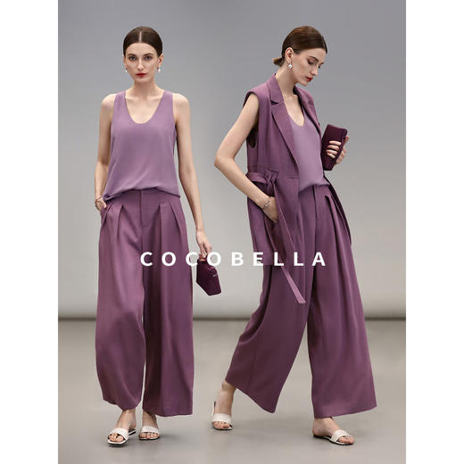 【限时秒杀】COCOBELLA温柔风通勤打褶阔腿裤女25春亚麻宽松休闲裤PA3078 商品图1