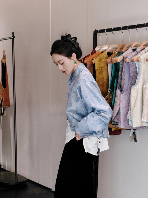 盛唐婧 |倾一如玉叶子花外套-蓝色 商品图3