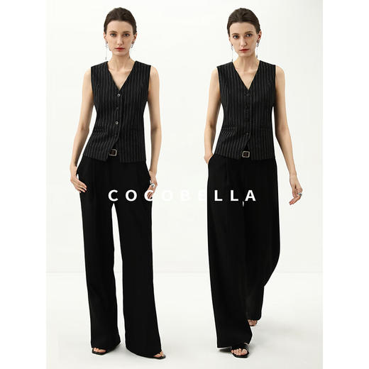 COCOBELLA简约气质25春黑色休闲裤遮胯商务直筒裤西裤PA3059 商品图1