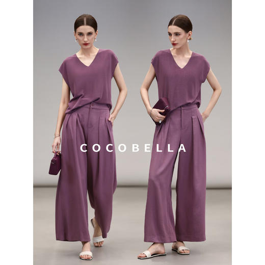 【限时秒杀】COCOBELLA温柔风通勤打褶阔腿裤女25春亚麻宽松休闲裤PA3078 商品图3