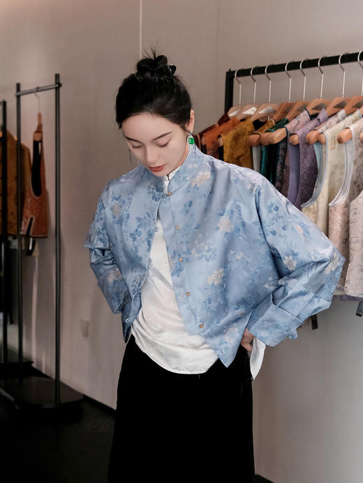 盛唐婧 |倾一如玉叶子花外套-蓝色 商品图1