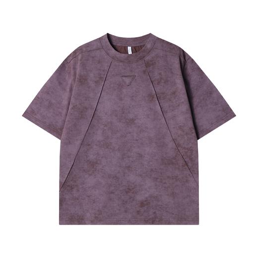 T2210早春新款时尚个性韩版扎染倒三角褶皱圆领半袖T恤潮流百搭上衣 商品图1