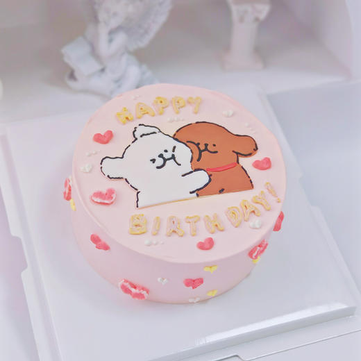 线条小狗蛋糕 (粉色心心版) 商品图0