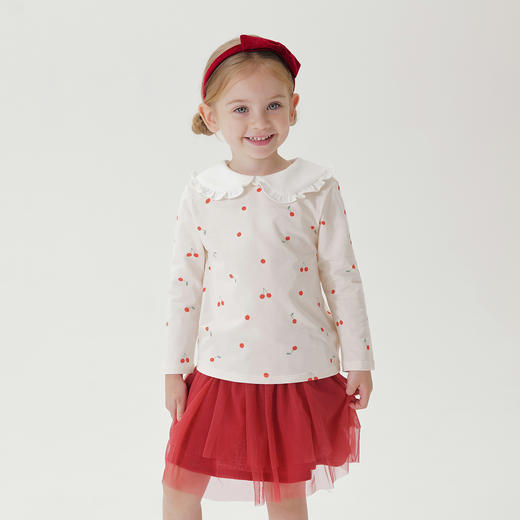 马克珍妮女童花边娃娃领条纹长袖T恤 儿童打底衫秋装新款241180 商品图2