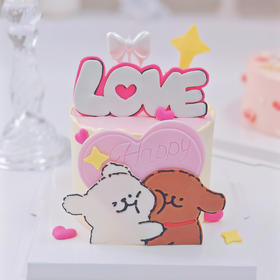 线条小狗蛋糕 (LOVE情人节版)