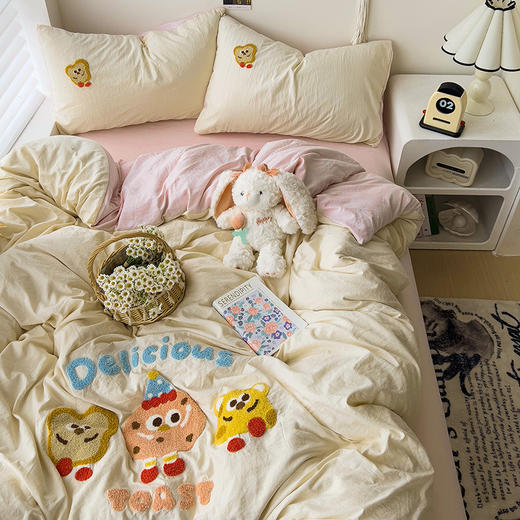 【A类毛巾绣四件套】被套全棉被罩床笠 床单人 卡通可爱学生宿舍三件套  商品图5