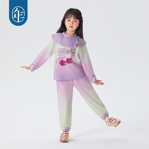 年衣童装2025年春季新款女孩洋气时髦衬衫裤子2件套莫奈日落套装 商品图2
