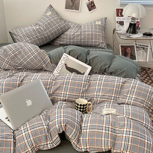 【A类母婴级四件套】春秋季日式格子裸睡四件套 学生宿舍三件套水洗棉 床单被套床笠 商品图10