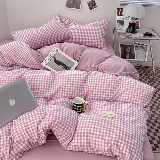 【A类母婴级四件套】春秋季日式格子裸睡四件套 学生宿舍三件套水洗棉 床单被套床笠 商品图9