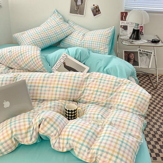 【A类母婴级四件套】春秋季日式格子裸睡四件套 学生宿舍三件套水洗棉 床单被套床笠 商品图14