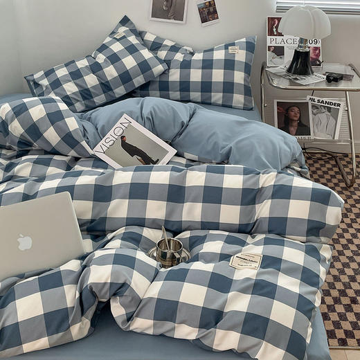 【A类母婴级四件套】春秋季日式格子裸睡四件套 学生宿舍三件套水洗棉 床单被套床笠 商品图3