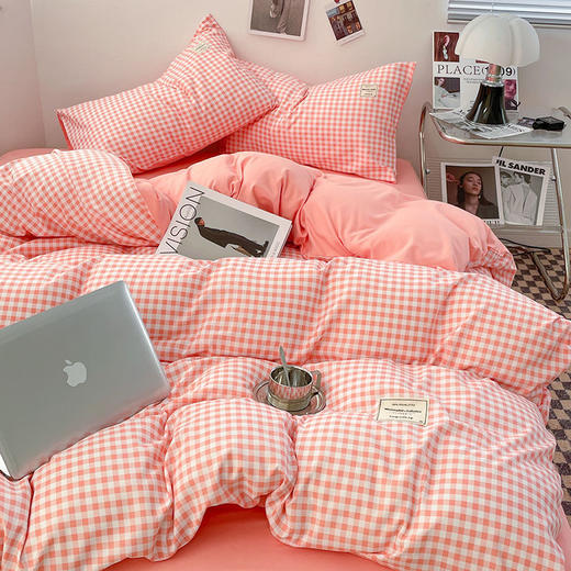 【A类母婴级四件套】春秋季日式格子裸睡四件套 学生宿舍三件套水洗棉 床单被套床笠 商品图11